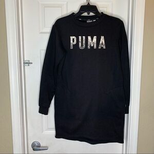 Puma Black Logo Sweatshirt Dress Front Pockets